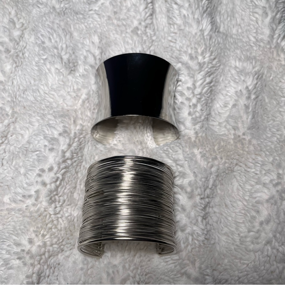 NWOT Two Chunky Wrist Cuff Silver Colored Open Bangle Bracelets